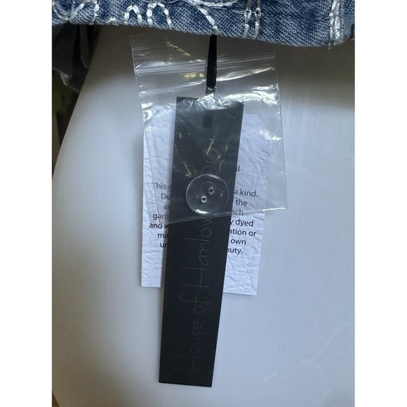 House of Harlow 1960 Blue Floral Embroidered Denim Crop Top Large Square Neck - Picture 9 of 12